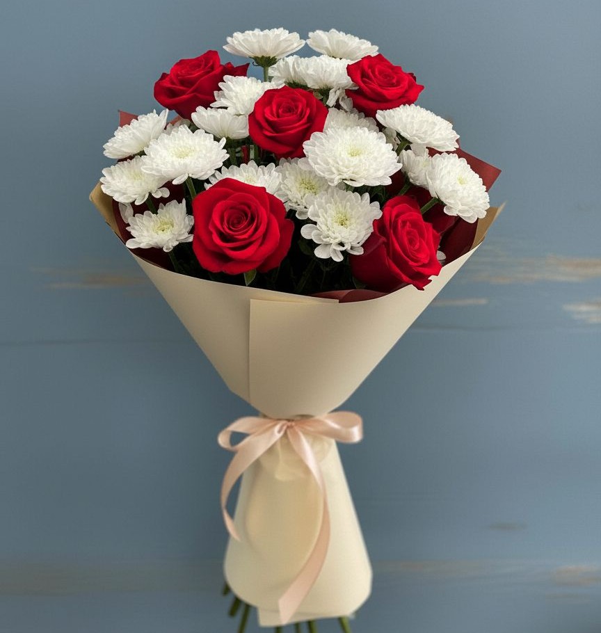 Букет цветов из: Розы и Хризантемы в Штурме