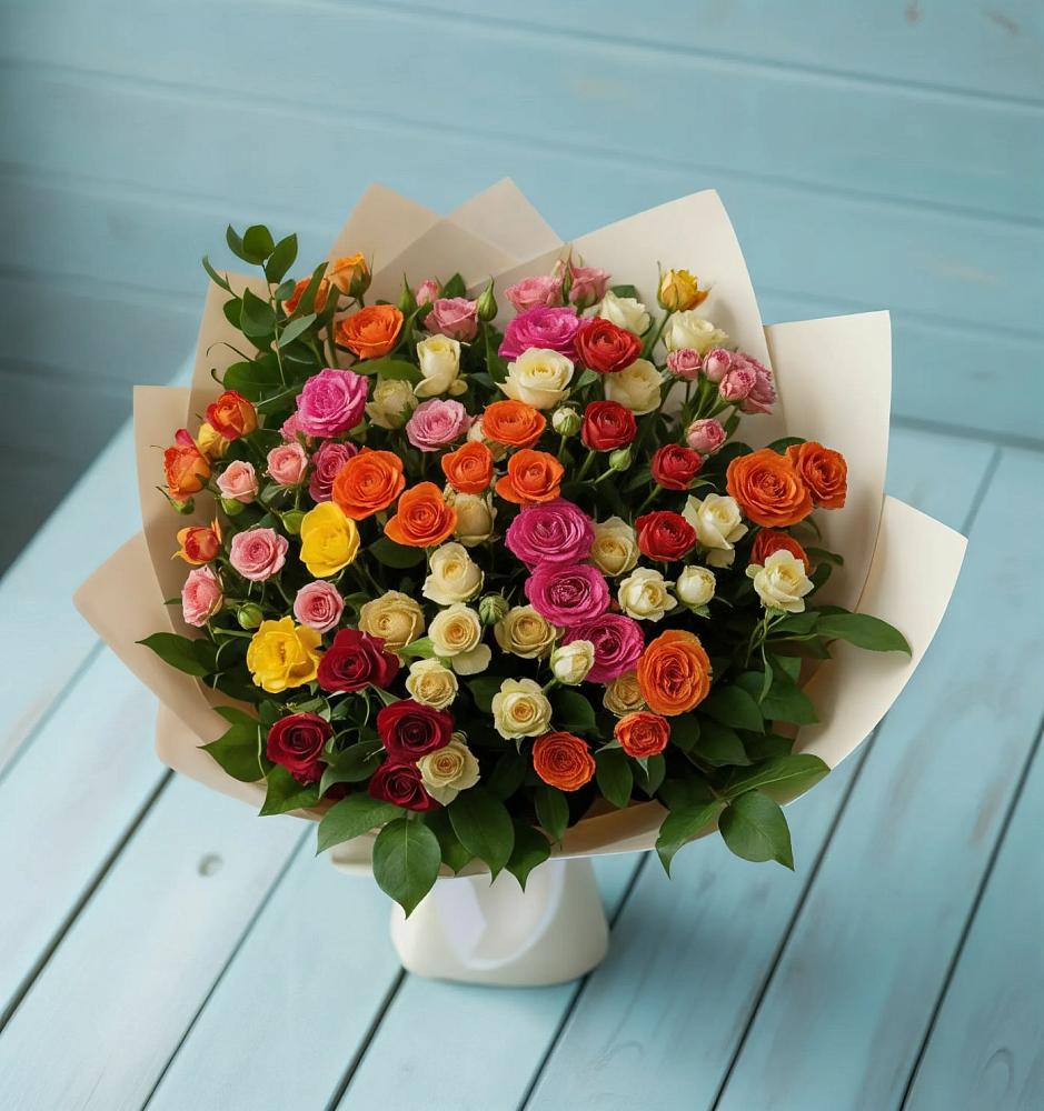 Букет Микс из разноцветных кустовых роз в Штурме